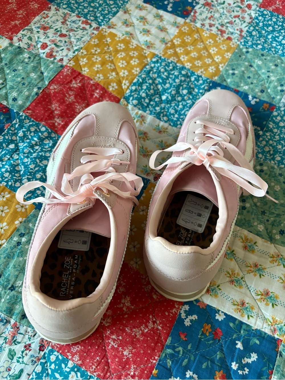 Women's Pink Satin Ribbon Lace-Up Sneakers - Picture 3 of 3